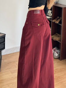 Quần Jeans Công Sở Màu Đỏ Cạp Cao Quần Ống Rộng Ôm Dáng Mùa Xuân Thu Đông Quần Dài Dài Đến Sàn Phong Cách Thường Ngày