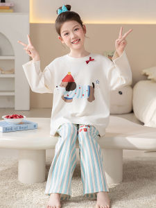 2025 New Childrens Cotton Pajamas Long Sleeve Autumn Style Girls Home Clothes Comfortable Breathable Cartoon Cute Style