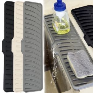 Sink Splash Draining Mat Multifunctional Guard-Silicone Tabletop Protector Pads Kitchen Faucet Sink Draining Mats with Lip Drip