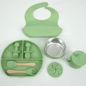 6PCS Baby Feeding Set Kids Silicone Plate Bowl Straw Cup Customized Childrens Tableware Baby Supplies Newborn Gift