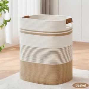 Laundry Basket Blanket Basket for Bedroom Aesthetic Laundry Hamper & Blanket Storage for Living Room Woven Storage Basket
