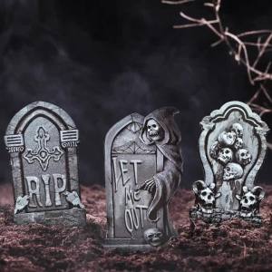 Halloween Tombstone Yard Sign Decorations with Stakes Skeleton Grim Reaper Pattern Halloween Party Decor Lawn Yard