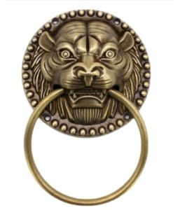 งานทองเหลืองหล่อ (13.5 ซม x 10 ซม) มือจับทองเหลือง รูปหัวสิงห์โต หัวสิงห์เคาะประตู สิงห์ ขนาดใหญ่สมฐานะ