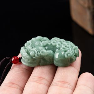 TIMESWIND Natural Jade Green with Certificate Coin Pixiu Lucky Men Pendant Necklace Y1N