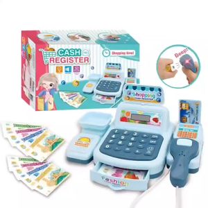 Pretend Play Cash Register Toy with Calculator Counter Toy Cash Register Play with Music Cashier Grocery Store Supermarket Interactive Playset for Kids Gift Toy