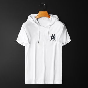 Stylish Mens Short Sleeve T-Shirt with Hood And Embroidery for Summer Trendy Urban Loose Fit Pure Color round Neck Tee