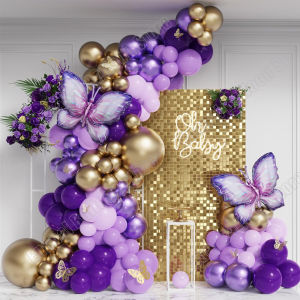 151/163pcs Purple Butterfly Balloon Garland Arch Macar Pink Purple Chrome Gold Ball Girl Birthday Party Baby Shower Wedding Deco