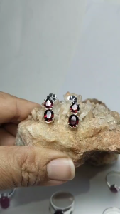 T65ต่างหูเงินแท้พลอยโกเมนแท้พร้อมส่ง