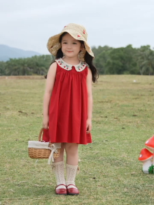 PRINCESS KESLI ชุดเด็กผู้หญิง ฟชันฤดูร้อน คอปกเชอร์รี่ กระโปรงทรูงเอเจ้าหญิงน่ารักและหวาน 1-12 ปี