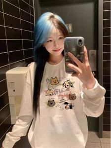 Áo Thun Cotton Dài Tay Màu Trắng Cho Nữ Mùa Thu Đông Lót Lông Cừu Thiết Kế Nhỏ Gọn Thường Ngày Cổ Tròn in Chữ