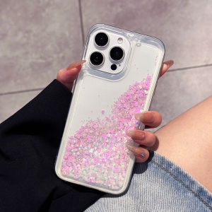Simple White Sand Glitter Phone Case for 17 16Pro 15Plus 14Pro Womens Style Full Cover Transparent Anti-Fall Protection Soft Silicone