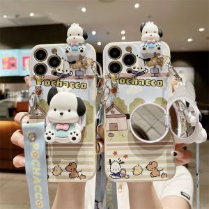 for Huawei Y9S Y7a Y9a Y6p Nova 9 8i 7i 5T 7 8 SE Y70 Y90 Mate 30 40 P30 P40 P50 Pro Y9 Prime 2019 Pochacco Papa Mirror Strap Phone Case
