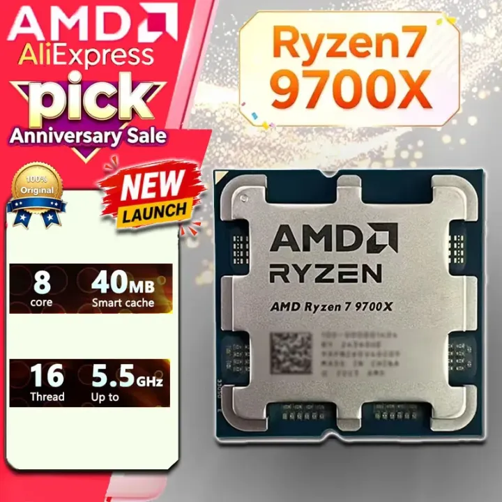 AMD | New AMD Ryzen 7 9700X AM5 Zen5 Gaming CPU 8C16T 3.8-5.5GHz 40MB Cache 4NM 65W DDR5 Desktop Processor