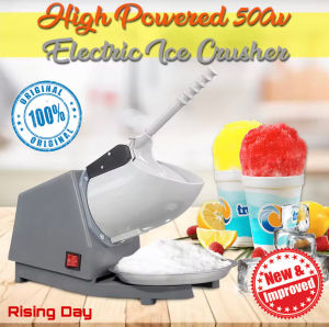 Electric Ice Crusher Machine Heavy Duty 500W High Powered Triple Blades Ice Smashing Machine For Snow Ice Cream Ice Scramble Halo Halo For Hot Summer Ice Crasher Ice Shaving Machine