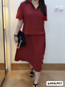 Jess Setelan Rok Korea Polo Linen Adem Eksklusif Setelan Dress Bordir