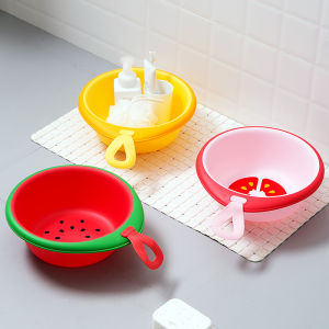 Homenhome อ่างพลาสติกหนารูปผลไม้รูปการ์ตูนสำหรับใช้ในบ้านน่ารักสร้างสรรค์อ่างล่างหน้าของเด็กนักเรียนสำหรับเดินทางแบบพกพาอ่างอเนกประสงค์พร้อมสายคล้องตะกร้าล้างเท้า