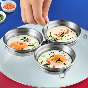 3 Cup Stainless Steel Egg Poaching Pan Rust-proof Steamed Egg Mould with Grab Handle Omelette Maker Breakfast Kitchen Gadgets