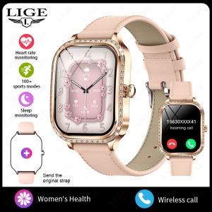 LIGE | Luxury Smart Watch Ladies 1.75" HD Display Heart Rate Sport Fitness Bracelet IP68 Waterproof Bluetooth Call Smartwatch For Women