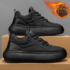 All Black Work Mens Shoes Winter Fleece-lined Heattech Waterproof down Cotton Shoes Mens Work Labor Protection Board Shoes Thick Sole Non Slip
