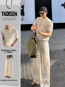 Breathable Thin T-shirt and Pants Suit for Men Summer