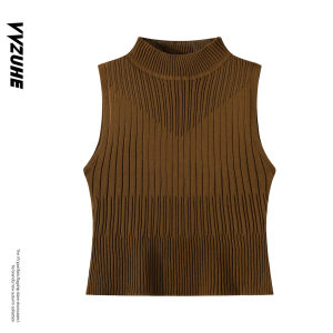 Áo Len Dệt Kim Màu Vàng Thời Trang Cổ Cao Nửa Lưng Cho Nữ Mùa Thu Ôm Vừa Vặn Vai Áo Khoác Ngoài Thường Ngày