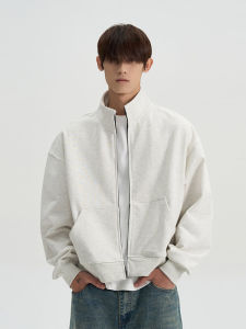 Áo Khoác Cardigan Zipper American High Street Cleanfit Dáng Rộng Cổ Đứng Màu Trơn Áo Nỉ Thời Trang Mùa Thu Dài Thường