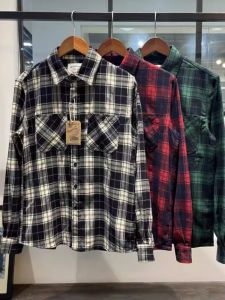 Export Gingham Shirt Cotton American Style Loose Autumn and Winter Pure Cotton Brushed Plaid Stylish Textured Casual Shirt