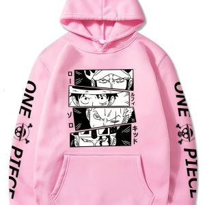 Bandai | MenS Anime Hoodie Zoro Law Casual Sweatshirt with Print Pattern Slight Stretch Fabric Long Sleeve Regular Fit
