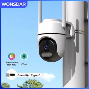 Camera IP PTZ 1080P 4MP HD Mini Wifi Giám Sát Video Ngoài Trời Trong Nhà Bảo Vệ An Ninh Gia Đình iCsee Trắng