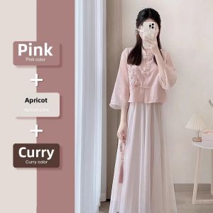 YINGKETUO | Summer Young Petite Chinese Style Cheongsam Dress Two Piece Set