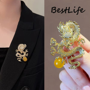 Chinese Style Metal Dragon Brooches For Women Men New Year Animal Brooch Pin Coat Lapel Pins Accessories