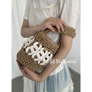 YoRoooi Handcrafted Woven Color Block Bucket Shape Shoulder Crossbody Bag Casual Simple Style Soft PU Leather Womens Bag