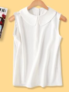 Chiffon Sleeveless Shirt Womens Inner Wear All Year Round Can Wear Western Style White Doll Collar Bottoming Shirt Loose Wild Vest