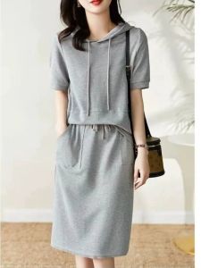 Fashionable Casual Sport Suit Dress 2024 Summer New Style Short Sleeve Tank Top Half Length Skirt Small Size Womens Clothing Two-Piece Set