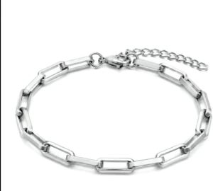 Stainless Steel Paper Clip Chain Bracelet Waterproof Rectangle Link Wristband Men and Women Fashion Jewelry Gifts