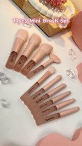 MAANGE 10Pcs Tabung Matte Pink Set Kuas Makeup Portable Kuas Kontur Perona Bedak Profesional Lengkap Untuk Pemula 52609