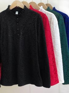 เสื้อเชิ้ตคอวีลูกไม้บุขนแกะหนาสำหรับผู้หญิง เสื้อเชิ้ตแขนยาวทรงเข้ารูป ทรงสลิมฟิต เสื้อเชิ้ตผู้หญิงฤดูใบไม้ร่วง/ฤดูหนาว