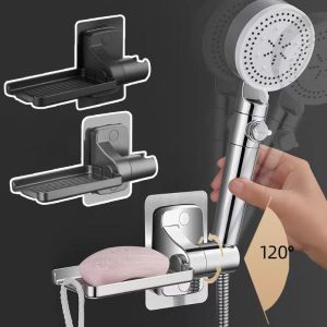 Self Adhesive Shower Head Holder with Soap Box Adjustable and Rotating Wall Mount Bracket for Modern Bathroom Accessories