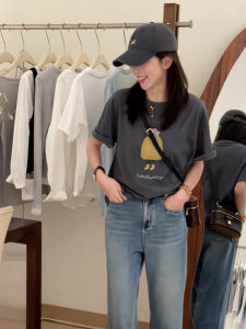 Áo Thun Cotton Cổ Tròn Tay Ngắn in Họa Tiết Phong Cách Mỹ Cổ Điển Dành Cho Nữ Mùa Xuân 2025 Thiết Kế Mới Cảm Giác Trên Cơ Thể