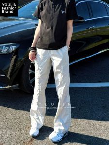 YOULIN | Beige Lightweight Ice Silk Quick-dry Narrow Straight Mens Trousers