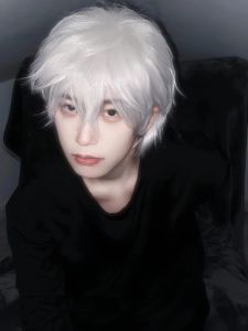 Wig Mens Short Hair Korean Style Handsome Cos Japanese Style Anime Universal Youth Sense Gay White Wig DK Full-Head Wig