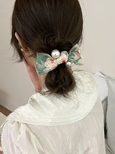 French Style Embroidered Pearl Butterfly Knot Hair Ties Elegant Hair Bands for Ponytail Fresh out New 2024 Fashion Hair Accessories