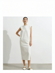 Autumn Winter Round Neck Pleated Sleeveless Modal Womens Dress