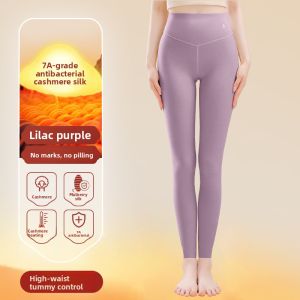 miiow | Warm High Waist Cashmere Tights Womens Winter Inner Wear Fleece Lined Thermal Fiber Long Pants Regular Thickness Pure Color