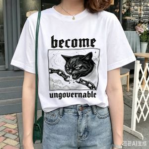 Sanrio | Become Ungovernable Bite The Hand T-shirt Men Women Vintage Short Sleeve Round Neck Tshirt Casual Round Neck Tee Shirts Tops