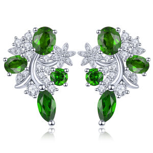 Lohaspie Jewelry Genuine 2.2 Carats Solid Sterling Silver 925 Stud Earring Original Natural Chrome Diopside Stud Earring Marquise Cut Gemstone Women Fashion Earring Jewelry