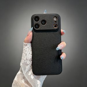 Luxury Lychee Pattern Hard Matte Plating Case For iPhone 18 17 16 15 14 13 Pro Max Large Window Camera Retro Shockproof Cover