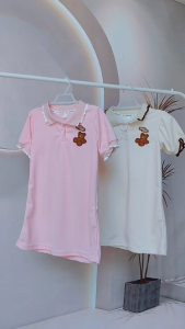 Cute Polo Dress for Kids Girls 3-10 Years Old Ruffle Sleeve Bear Design Casual New Year OOTD Collar Dress for Girls