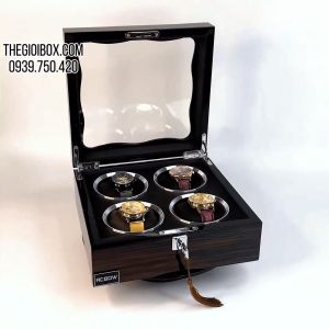 Hộp Đựng Đồng Hồ ACBOW Premium 4 Ngăn Vỏ Gỗ Cao Cấp Màu EBONY - P04E [BH 24 Tháng]