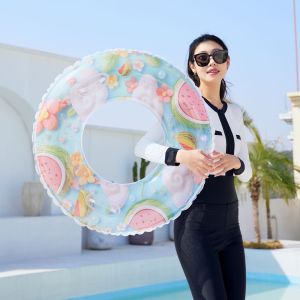 Summer Inflatable Pool Float Swim Ring PVC Water Tube Adult Floating Ring Fruit Print Swim Circle for Pool Party Beach Vacation